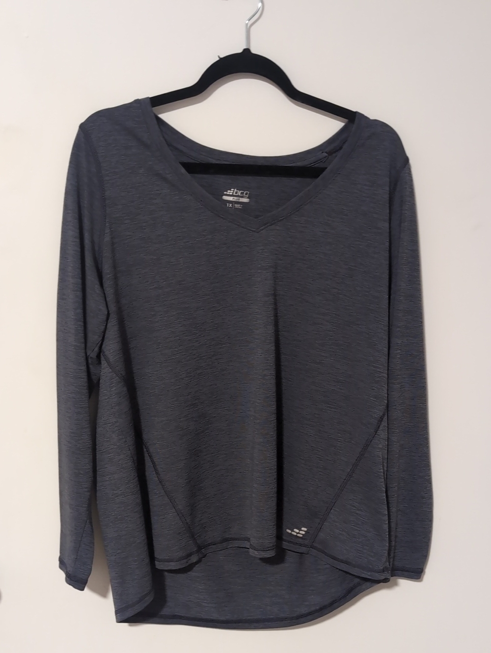 bcg Women's Dark Heather Charcoal V-Neck Long Sleeve Top
